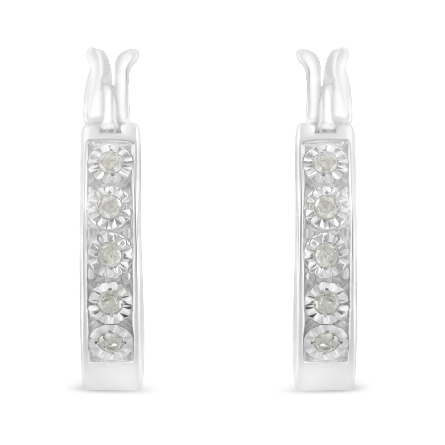 .925 Sterling Silver 1/10 Cttw Miracle Set Diamond Full Circle Hoop Earrings (I-J Color, I3 Clarity)