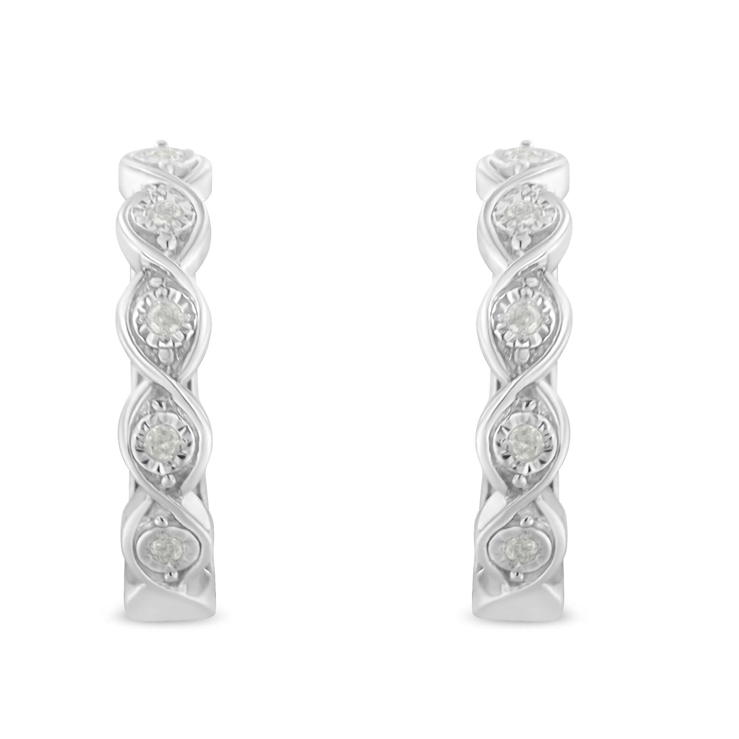 .925 Sterling Silver 1/10 Cttw Miracle-Set Diamond Infinity Swirl Hoop Earrings (I-J Color, I3 Clarity)