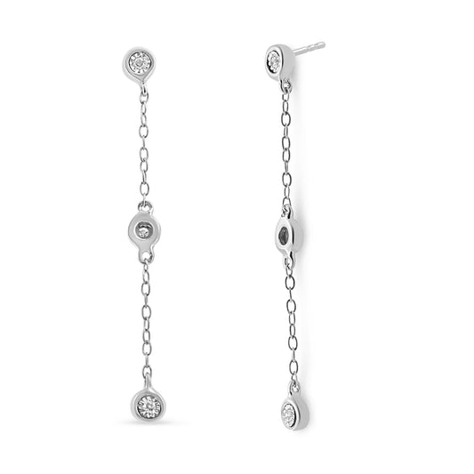 .925 Sterling Silver Miracle Set Diamond Accent 3-Stone Drop and Dangle Earring (I-J Color, I3 Clarity)