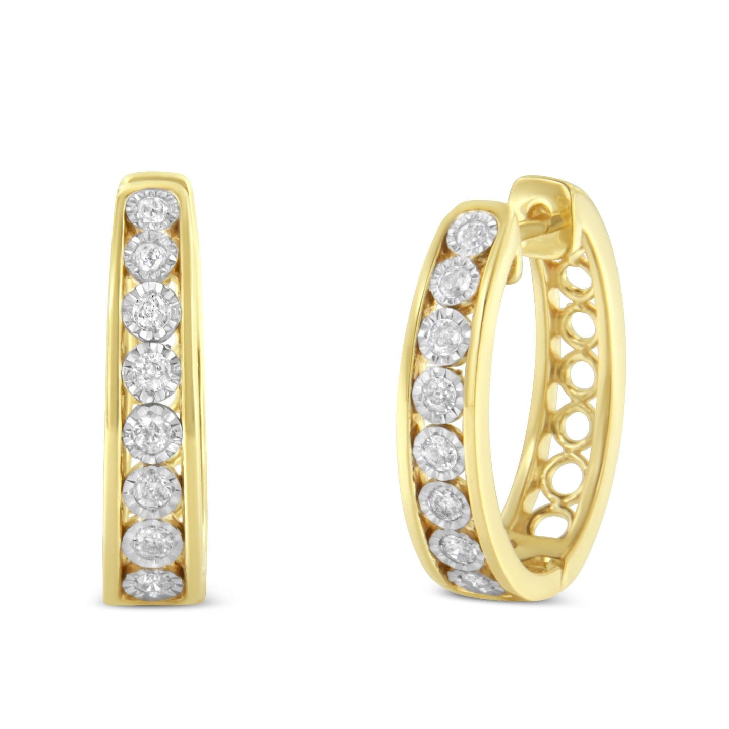 10KT Yellow and White Gold Diamond Hoop Earring (1/2 cttw, J-K Color, I2-I3 Clarity)