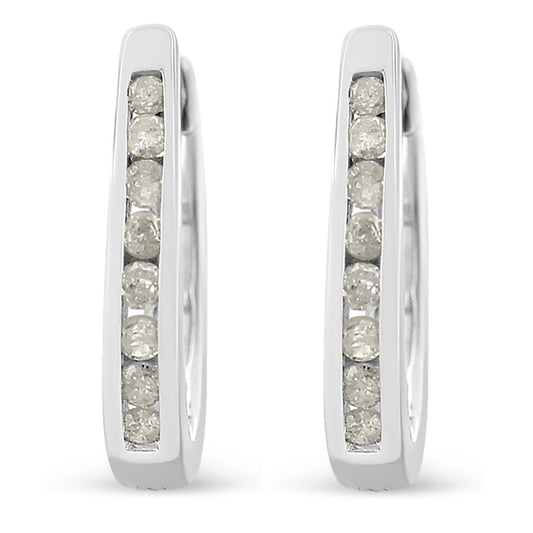 10K White Gold 1/4 Cttw Channel Set Diamond Hoop Earrings (I-J Color, I3 Clarity)