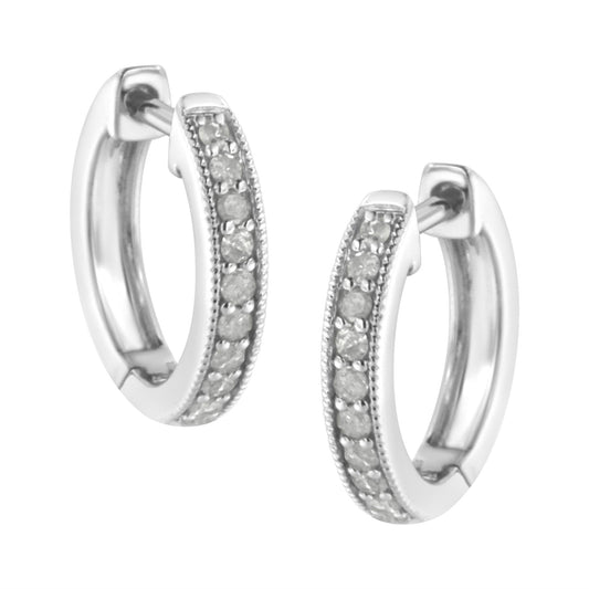 10K White Gold 1/4 cttw Shared Prong Set Round-Cut Diamond Beaded Hoop Earrings (I-J Color, I3 Clarity)