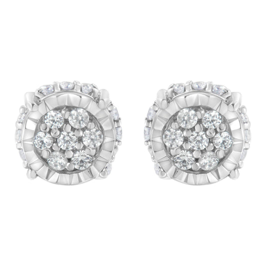 .925 Sterling Silver 1/3 cttw Round-cut Diamond Floral Stud Earring (I-J Clarity, I3 Color)