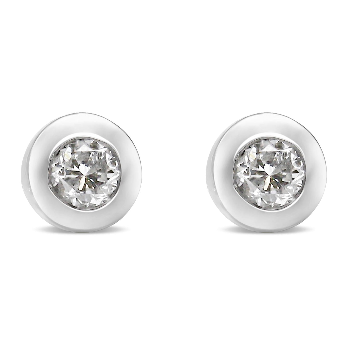 10K White Gold 1/5 Cttw Round Brilliant-Cut Near Colorless Diamond Bezel-Set Stud Earrings (H-I Color, I1-I2 Clarity)