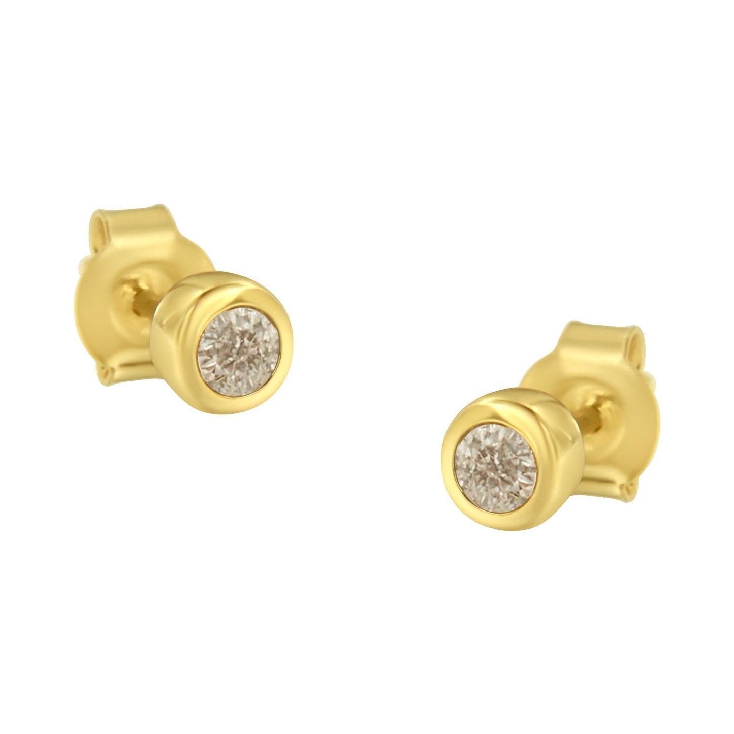 10K Yellow Gold 1/5 Cttw Round Brilliant-Cut Near Colorless Diamond Bezel-Set Stud Earrings (J-K Color, I1-I2 Clarity)