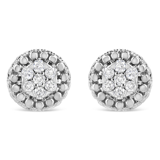 .925 Sterling Silver 1/3 Cttw 7 Stone Pave Set Diamond Beaded Stud Earrings (I-J Color, I2-I3 Clarity)