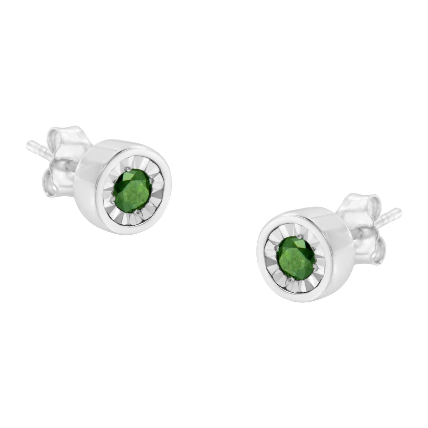 .925 Sterling Silver 1/4 Cttw Round Brilliant-Cut Green Diamond Miracle-Set Stud Earrings (Fancy Color-Enhanced, I1-I2 Clarity)