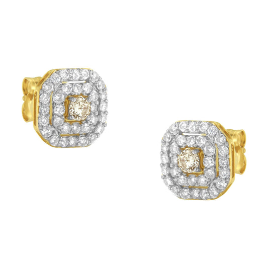 2 Micron 10KT Yellow Gold Plated Sterling Silver Diamond Square Stud Earrings (1 cttw, J-K Color, I2-I3 Clarity)