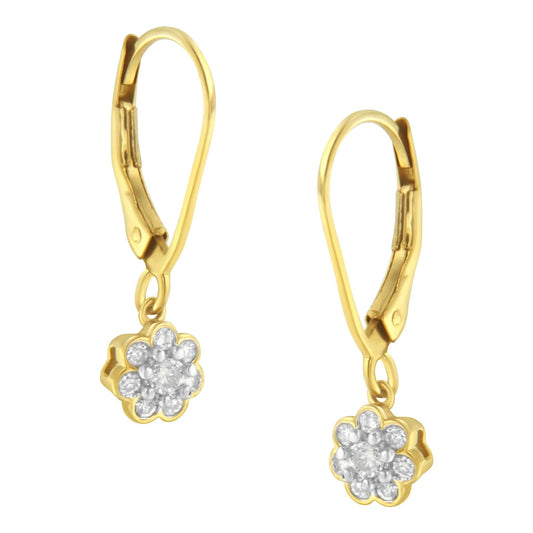 2 Micron 10KT Yellow Gold Plated Sterling Silver Diamond Drop Cluster Earrings (1/4 cttw, I-J Color, I2-I3 Clarity)