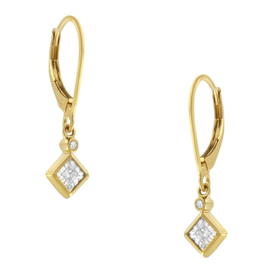 2 Micron 14K Yellow Gold Plating Diamond Dangle Earrings ( 1/3 cttw, J-K Color, I1-I2 Clarity)