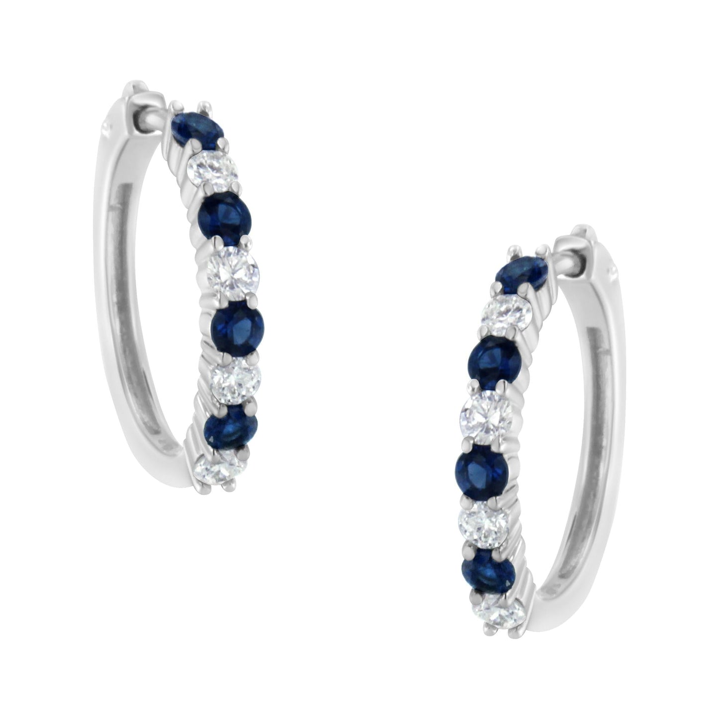 10K White Gold 2.5MM Sapphire Gemstone and 1/2 Cttw Diamond Hoop Earrings (H-I Color, I1-I2 Clarity)