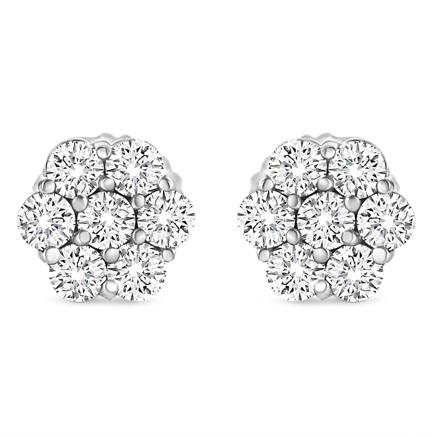 14K White Gold 1/3 Cttw Floral Cluster Diamond Stud Earrings with Screw backs (I-J Color, SI2-I1 Clarity	)