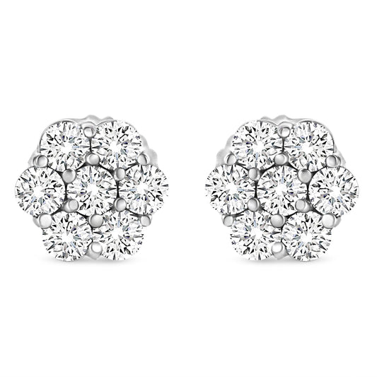 14K White Gold 1/3 Cttw Floral Cluster Diamond Stud Earrings with Screw backs (I-J Color, SI2-I1 Clarity	)