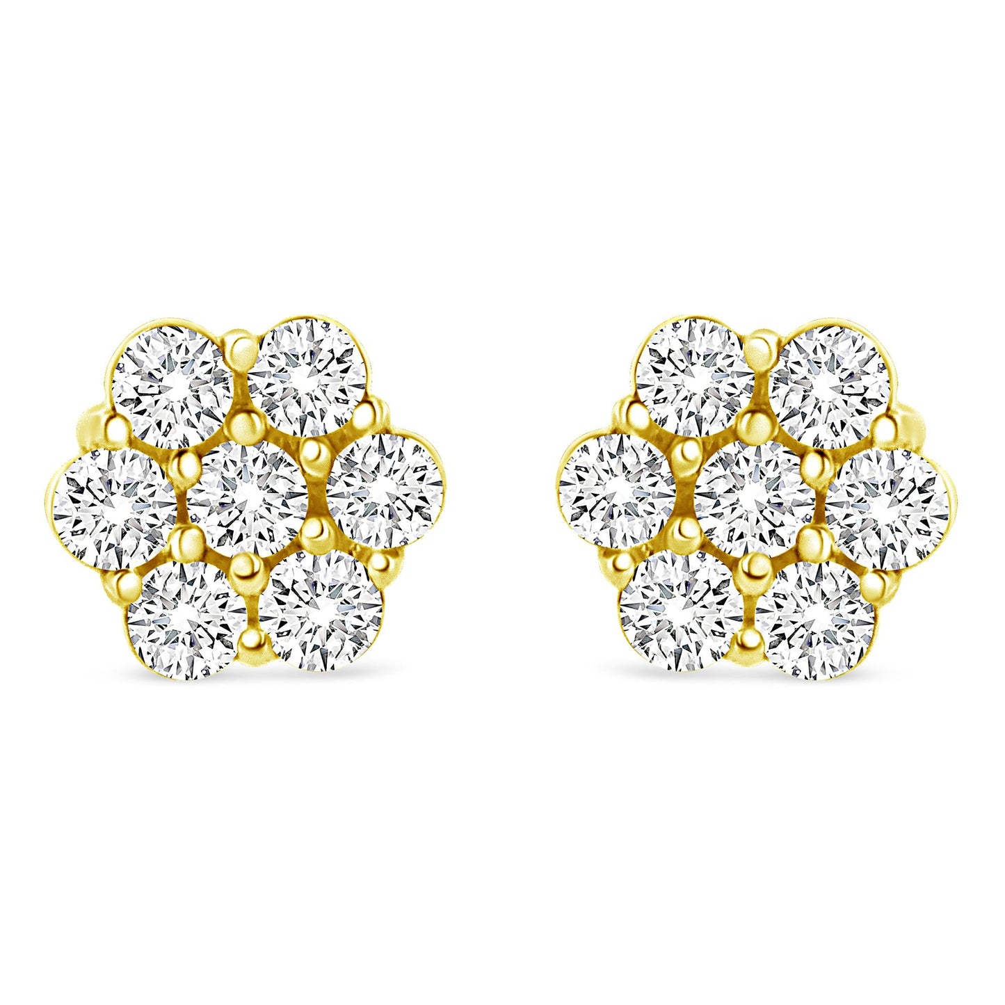 14K Yellow Gold 1/2 Cttw Round Brilliant Cut Diamond Floral Cluster Screwback Stud Earrings (I-J Color, SI2-I1 Clarity)