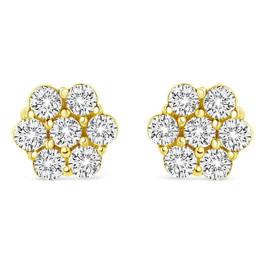 14K Yellow Gold 1/2 Cttw Round Brilliant Cut Diamond Floral Cluster Screwback Stud Earrings (I-J Color, SI2-I1 Clarity)