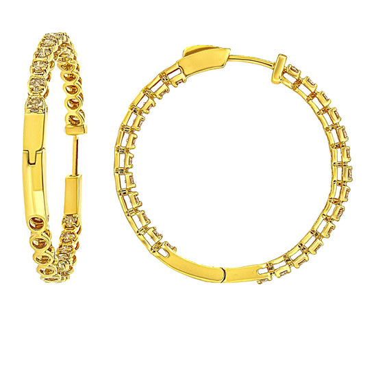 10K Yellow Gold Plated .925 Sterling Silver 3.00 Cttw Diamond Inside Out Hoop Earrings (K-L Color, I1-I2 Clarity)