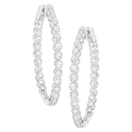 14K White Gold 2 cttw Diamond Hoop Earrings (I-J Clarity, I1-I2 Color)