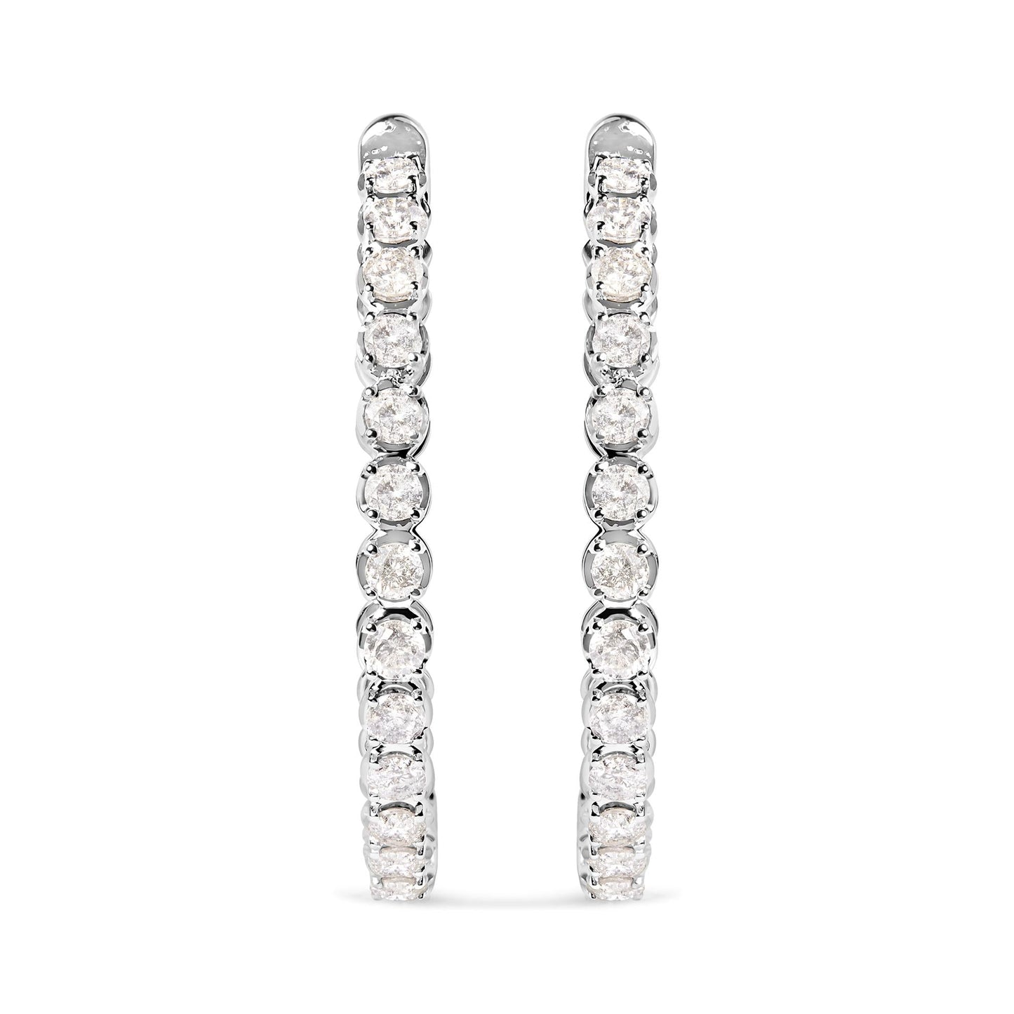 .925 Sterling Silver 7.0 Cttw Diamond 1-¾ Inside Out Hinged Leverback Hoop Earrings (I-J Color, I1-I2 Clarity)