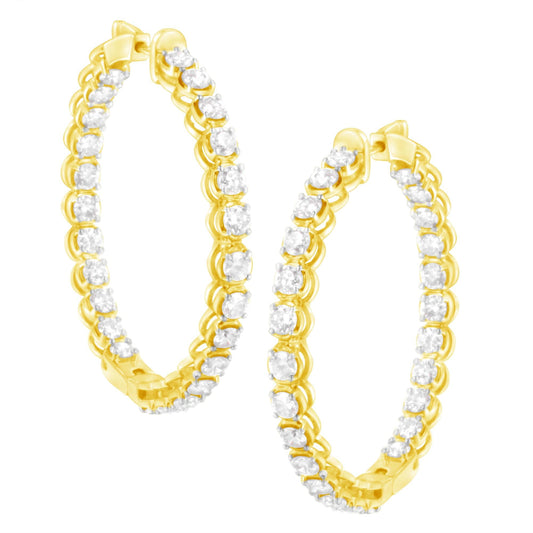 10K Yellow Gold Plated .925 Sterling Silver 7.0 Cttw Round Brilliant Cut Diamond 1-¾ Inside Out Hinged Leverback Hoop Earrings (J-K Color, I1-I2 Clarity)