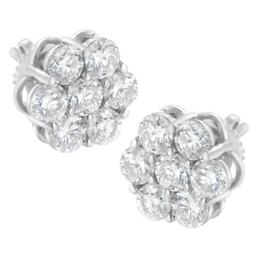 14K White Gold 2 cttw Round Brilliant-cut Diamond Composite Floral Cluster Stud Earring (F-G Color, VS1-VS2 Clarity)