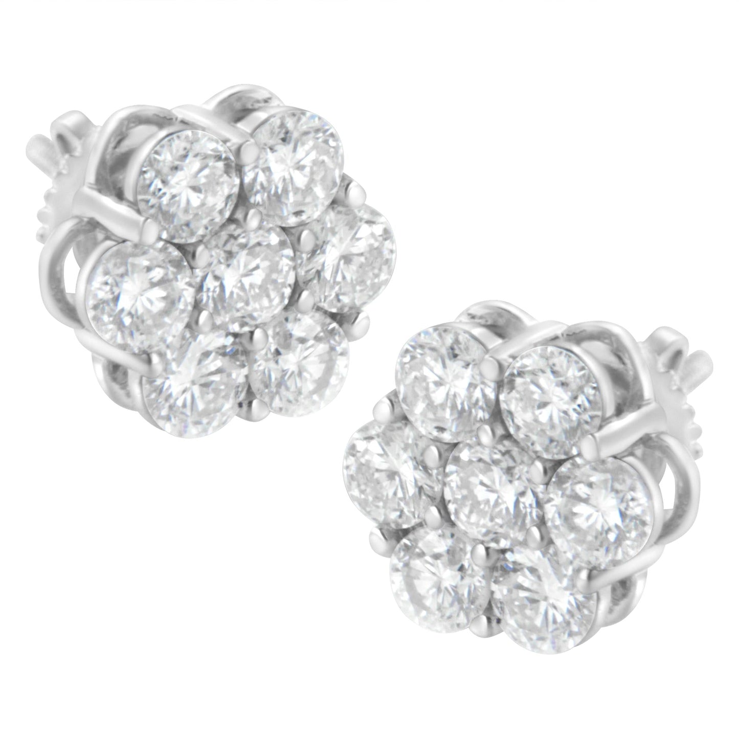 14K White Gold 2.0 Cttw Round Brilliant Cut Diamond Floral Cluster Screwback Stud Earrings (H-I Color, SI2-I1 Clarity)