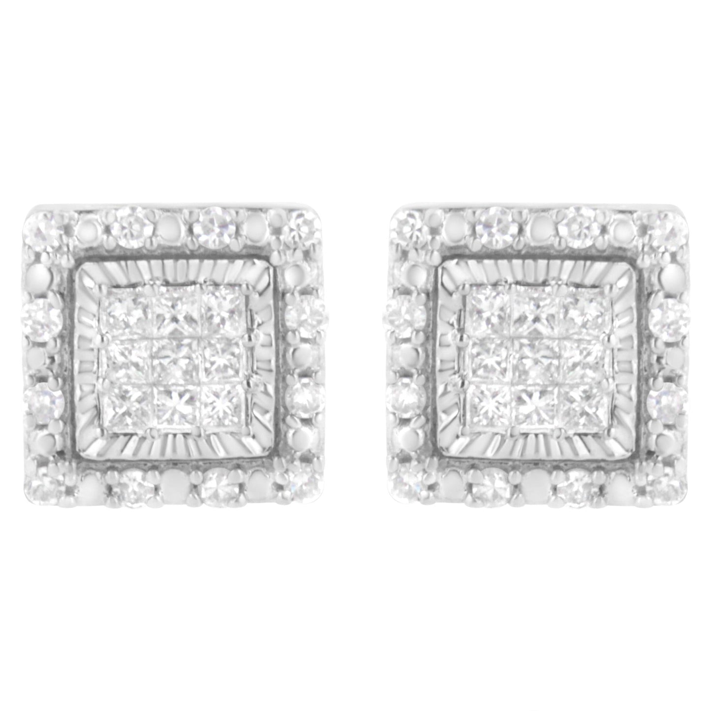 10K White Gold 1/2 cttw Invisible Set Princess-Cut Diamond Square Stud Earring (I-J Color, I1-I2 Clarity)