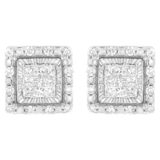 10K White Gold 1/2 cttw Invisible Set Princess-Cut Diamond Square Stud Earring (I-J Color, I1-I2 Clarity)