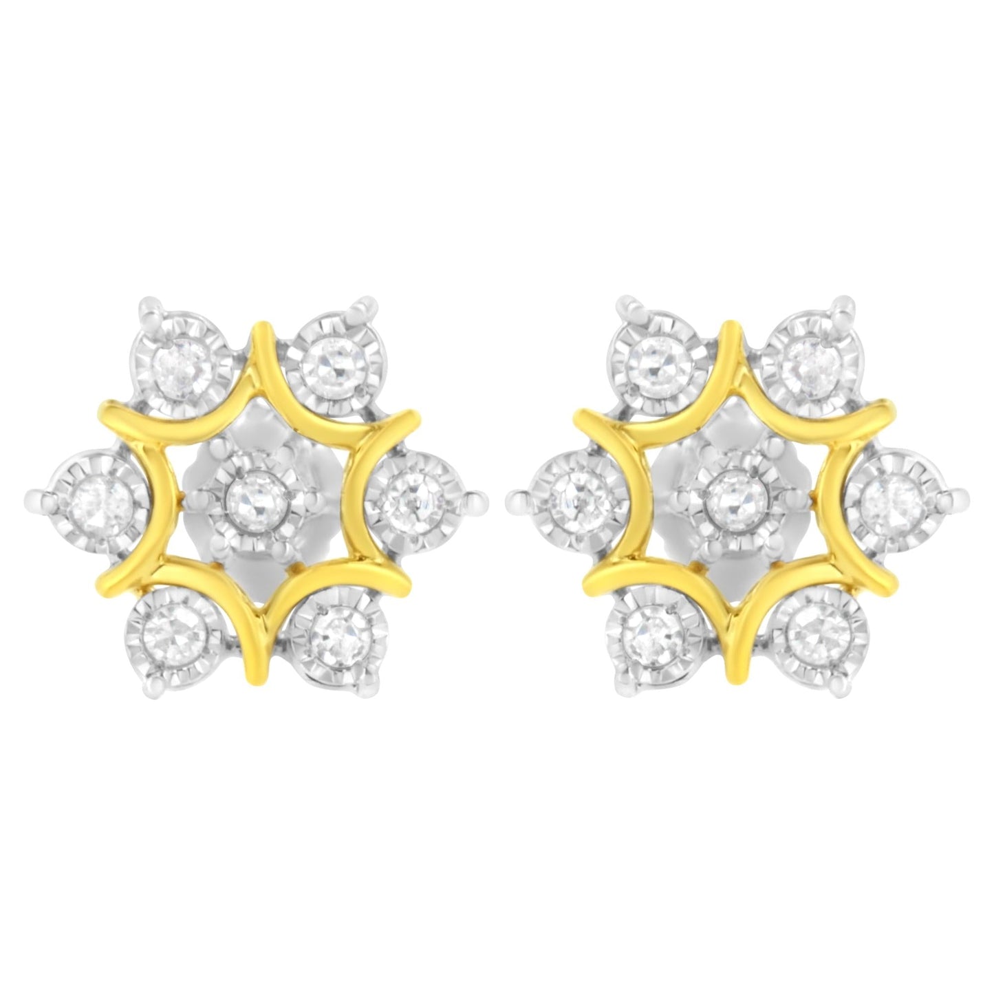 10K Yellow Gold Plated .925 Sterling Silver 1/4 Cttw Miracle Set Round-Cut Diamond Floral Earring (I-J Color, I2-I3 Clarity)