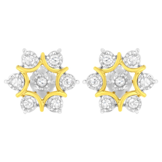 10K Yellow Gold Plated .925 Sterling Silver 1/4 Cttw Miracle Set Round-Cut Diamond Floral Earring (I-J Color, I2-I3 Clarity)