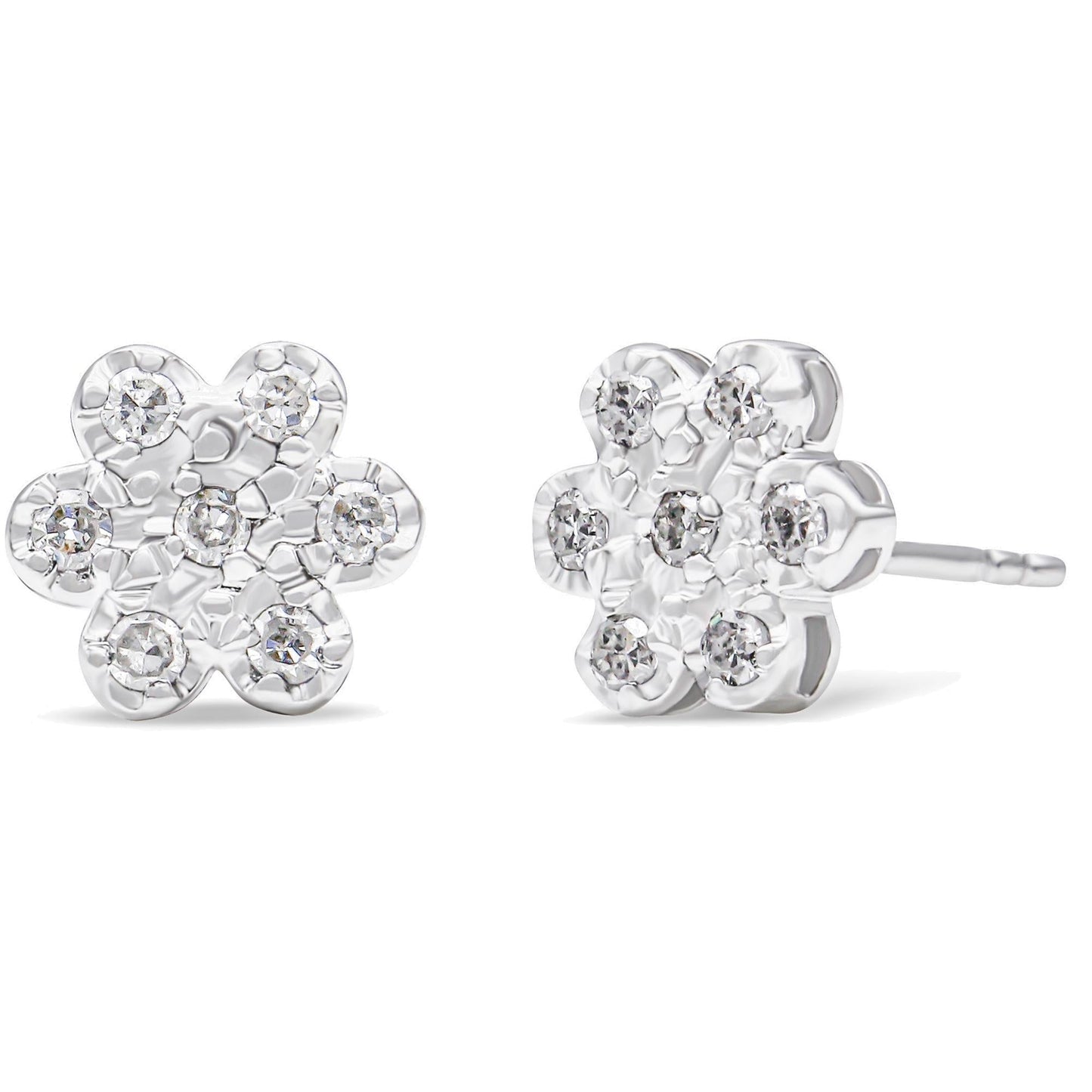 .925 Sterling Silver 1/4 Cttw Diamond Floral Cluster Stud Earring (I-J Color, I2-I3 Clarity)