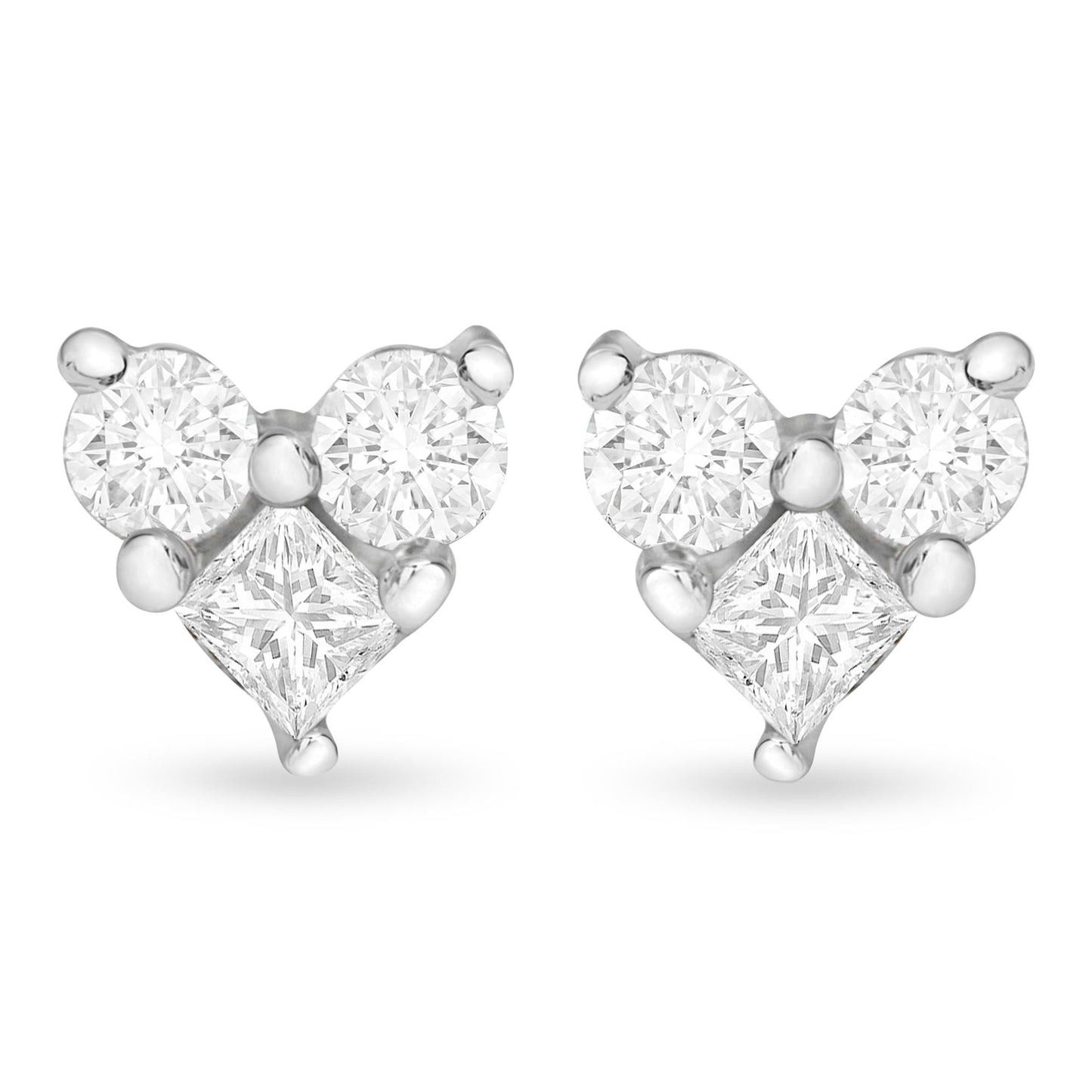 10K White Gold 1/4 cttw Round and Princess-cut Diamond Composite Heart Shape Stud Earring (I-J Color, I1-I2 Clarity)