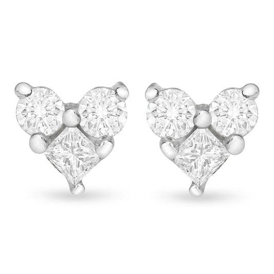 10K White Gold 1/4 cttw Round and Princess-cut Diamond Composite Heart Shape Stud Earring (I-J Color, I1-I2 Clarity)