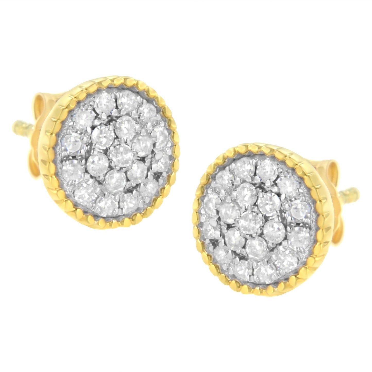 10K Yellow Gold Plated .925 Sterling Silver 1/2 cttw Diamond Floral Cluster Milgrained Stud Earring (I-J Color, I2-I3 Clarity)