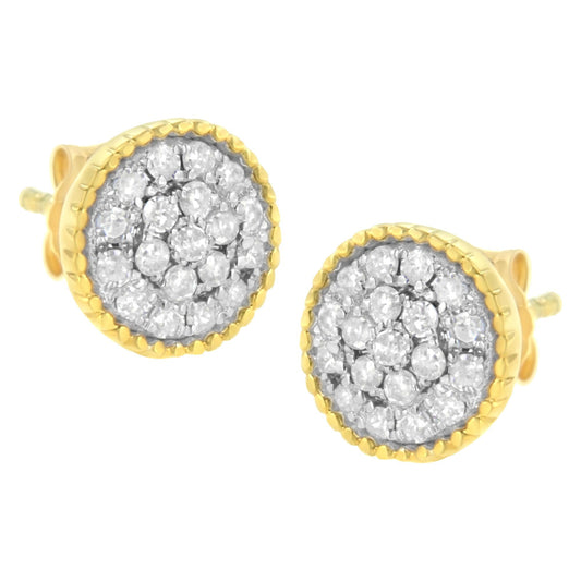 10K Yellow Gold Plated .925 Sterling Silver 1/2 cttw Diamond Floral Cluster Milgrained Stud Earring (I-J Color, I2-I3 Clarity)