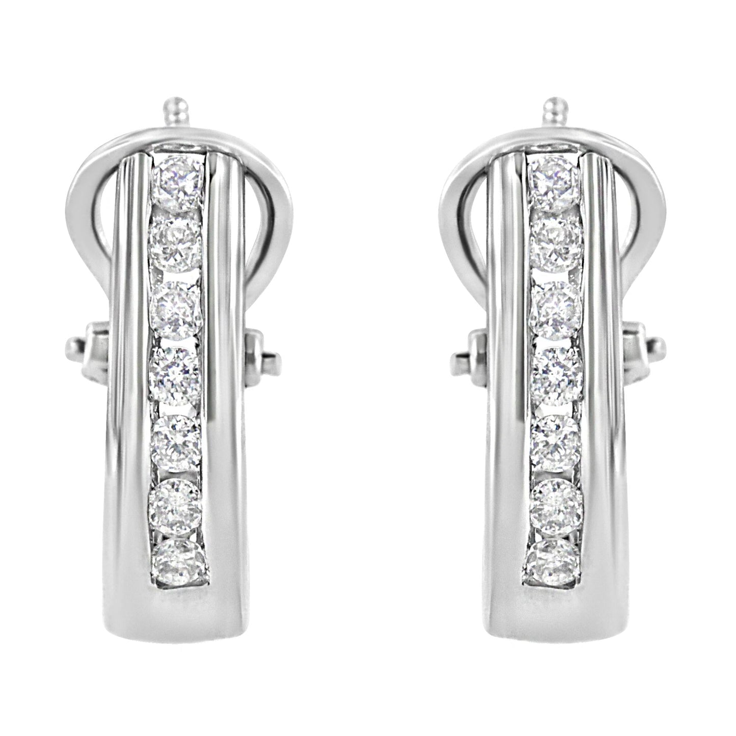 .925 Sterling Silver 1/2 cttw Channel-Set Round-Cut Diamond Omega Back Huggy Hoop Earrings (I-J Color, I1-I2 Clarity)