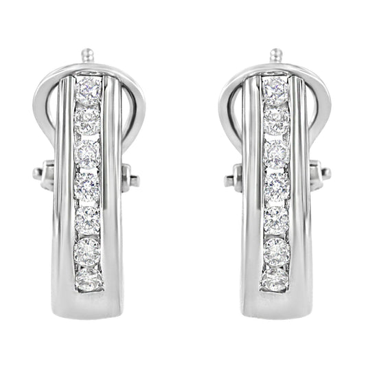 .925 Sterling Silver 1/2 cttw Channel-Set Round-Cut Diamond Omega Back Huggy Hoop Earrings (I-J Color, I1-I2 Clarity)