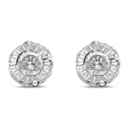 10K White Gold 1/2 Cttw Miracle-Set Round Brilliant-Cut Diamond Stud Earrings with Hidden Halo (I-J ,I2-I3)