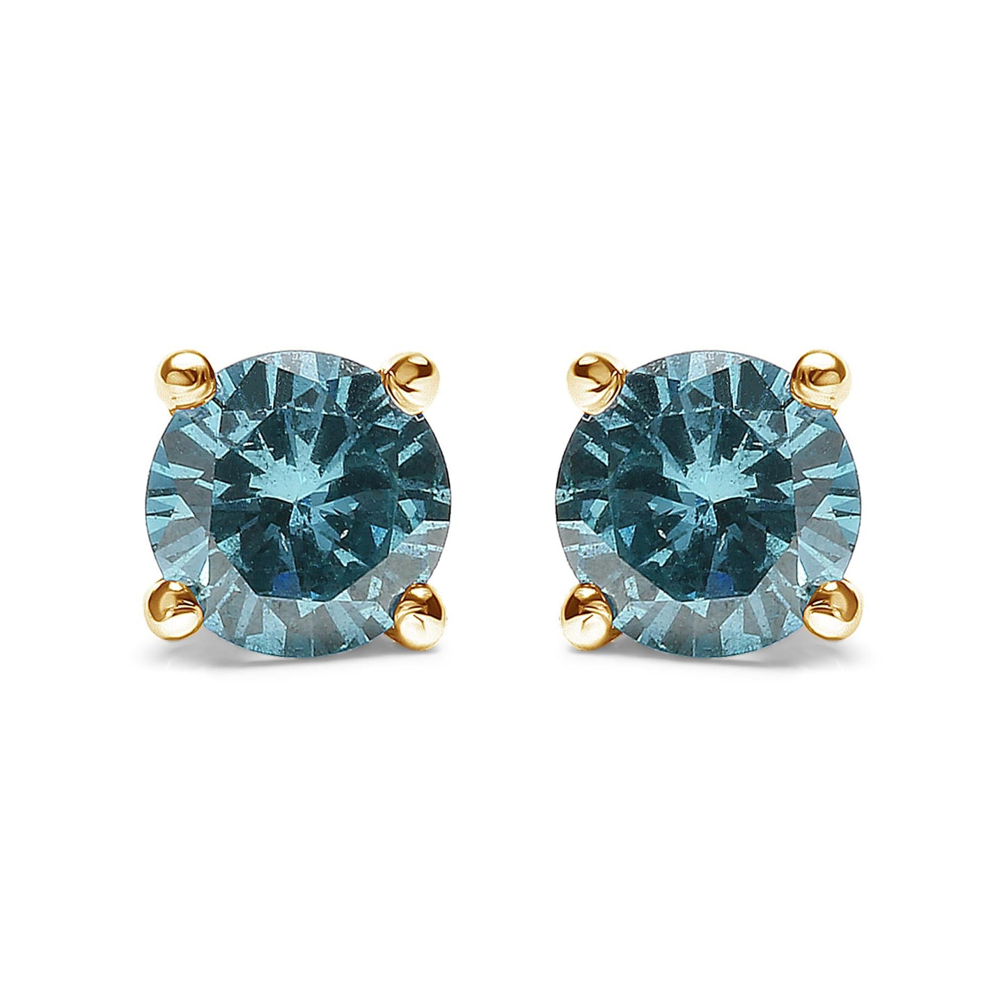 14K Gold 1/2 Cttw Aqua Blue Diamond Screw-Back 4-Prong Classic Stud Earrings (Color Treated, I2-I3)