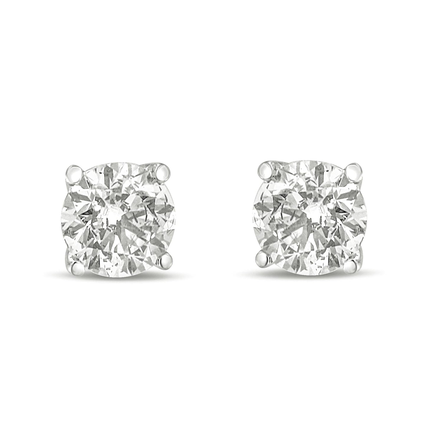 10K Gold Lab Created Round Brilliant Cut Diamond Classic 4-Prong Solitaire Stud Earrings