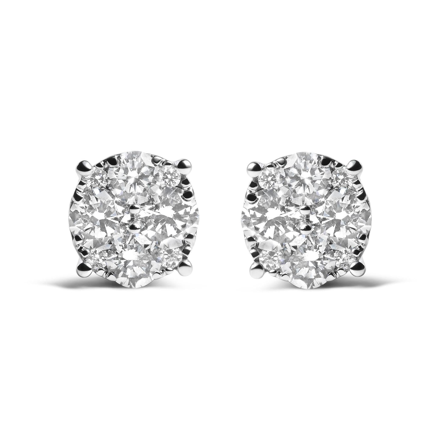 14K White Gold 2.00 Cttw Lab Grown Diamond Cluster Stud Earrings (G-H Color, VS1-VS2 Clarity)