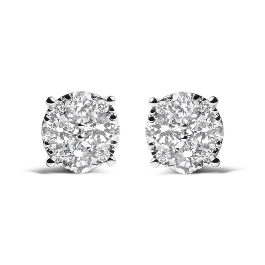 14K White Gold 2.00 Cttw Lab Grown Diamond Cluster Stud Earrings (G-H Color, VS1-VS2 Clarity)