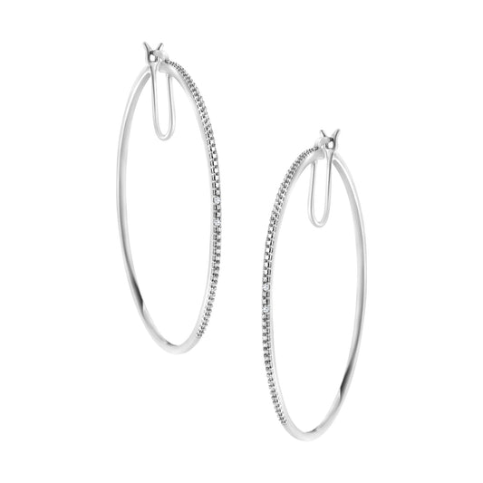 .925 Sterling Silver Diamond Accent Medium Sized Hoops Earrings (I-J Color, I2-I3 Clarity)