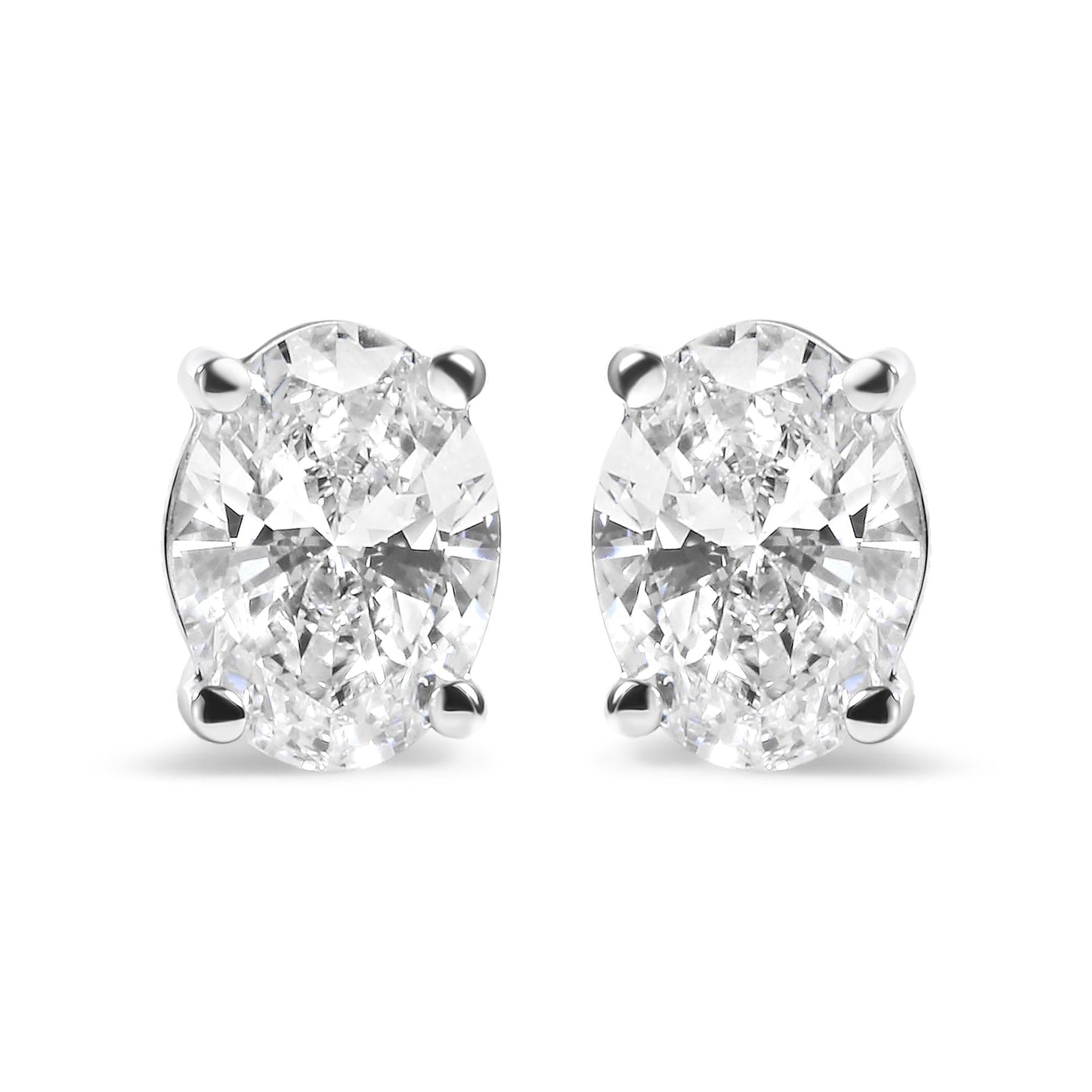 14K White Gold Prong Set Lab Grown Oval Diamond Solitaire Stud Earring (F-G Color, VS1-VS2 Clarity)