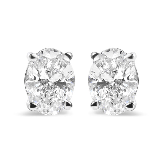 14K White Gold Prong Set Lab Grown Oval Diamond Solitaire Stud Earring (F-G Color, VS1-VS2 Clarity)