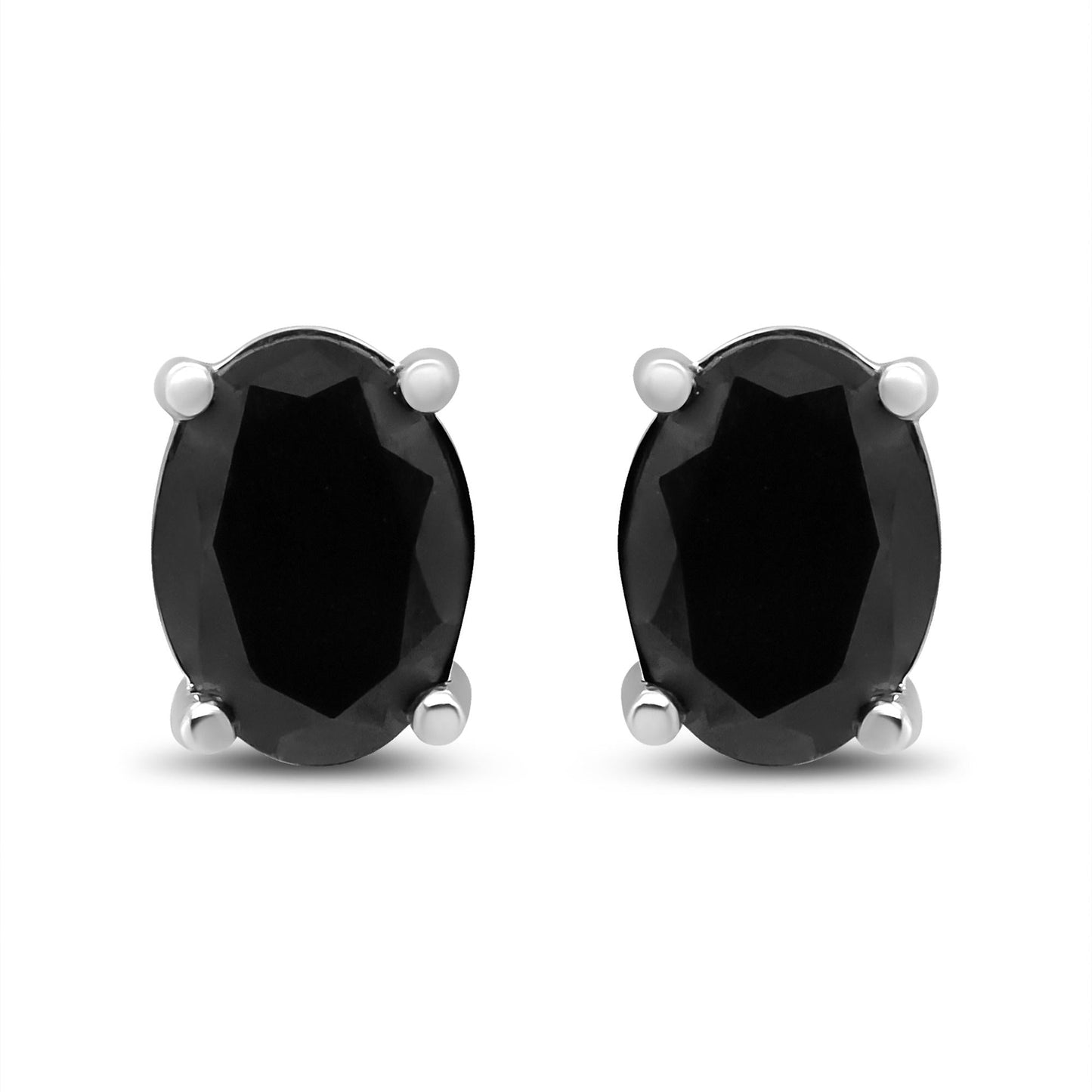 .925 Sterling Silver Prong Set Treated Black Oval Diamond Stud Earring (Black Color, I2-I3 Clarity)