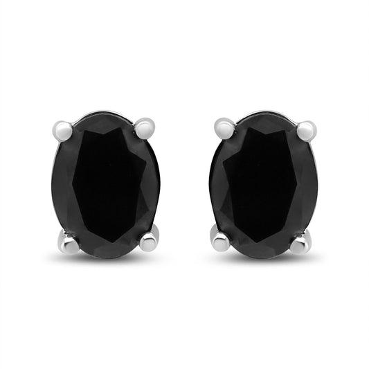 14K White Gold 1/2 Cttw Round Brilliant-Cut Black Diamond Classic 4-Prong Stud Earrings with Screw Backs (Fancy Color-Enhanced, I2-I3 Clarity)