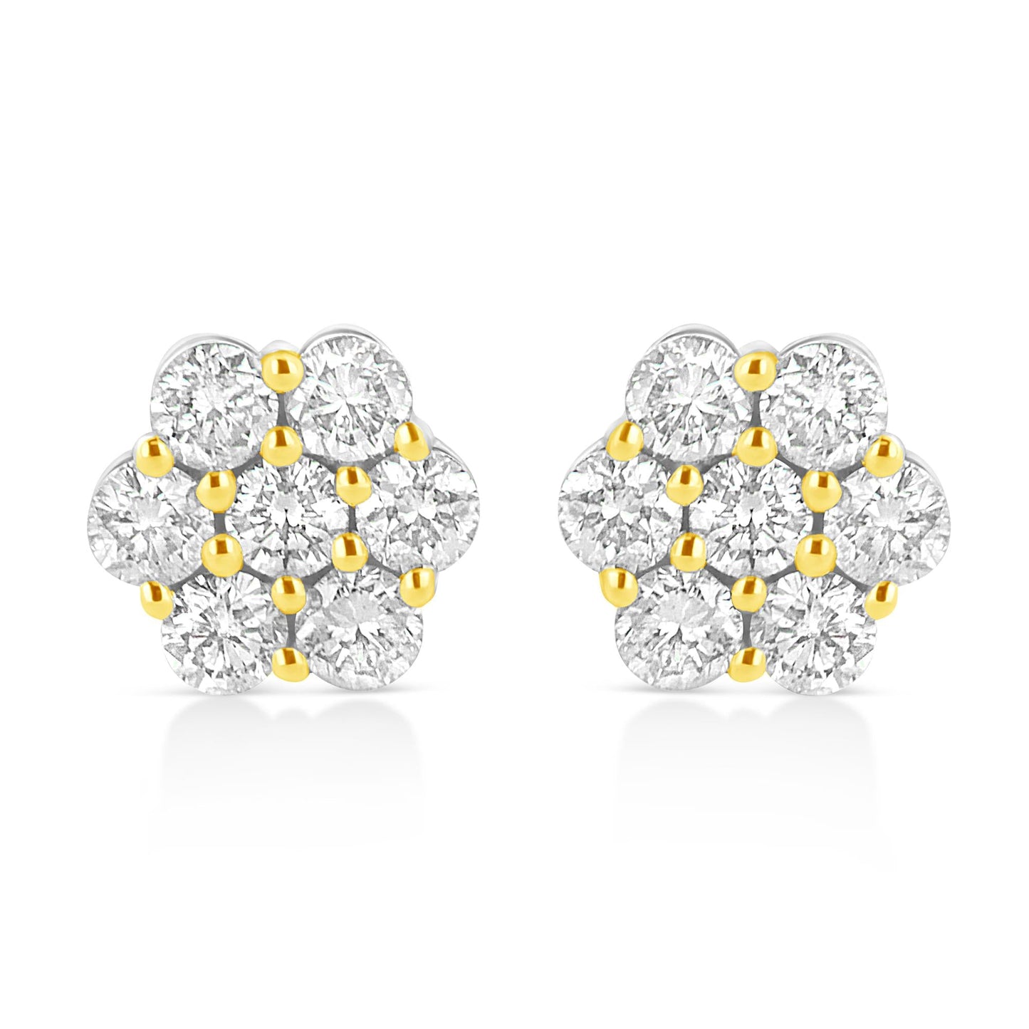 14k Yellow Gold Plated .925 Sterling Silver 1/4 Cttw Round Brilliant Cut Diamond Floral Cluster Screwback Stud Earrings (K-L Color, I2-I3 Clarity)