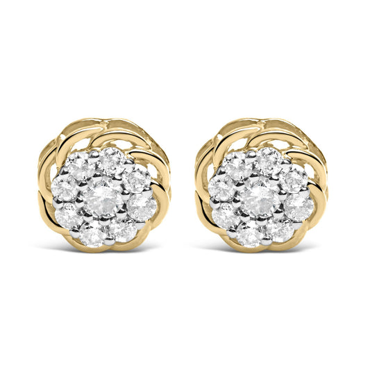 10K Yellow Gold Plated .925 Sterling Silver 1/2 Cttw Diamond Cluster Stud Earrings (J-K Color, I2-I3 Clarity)