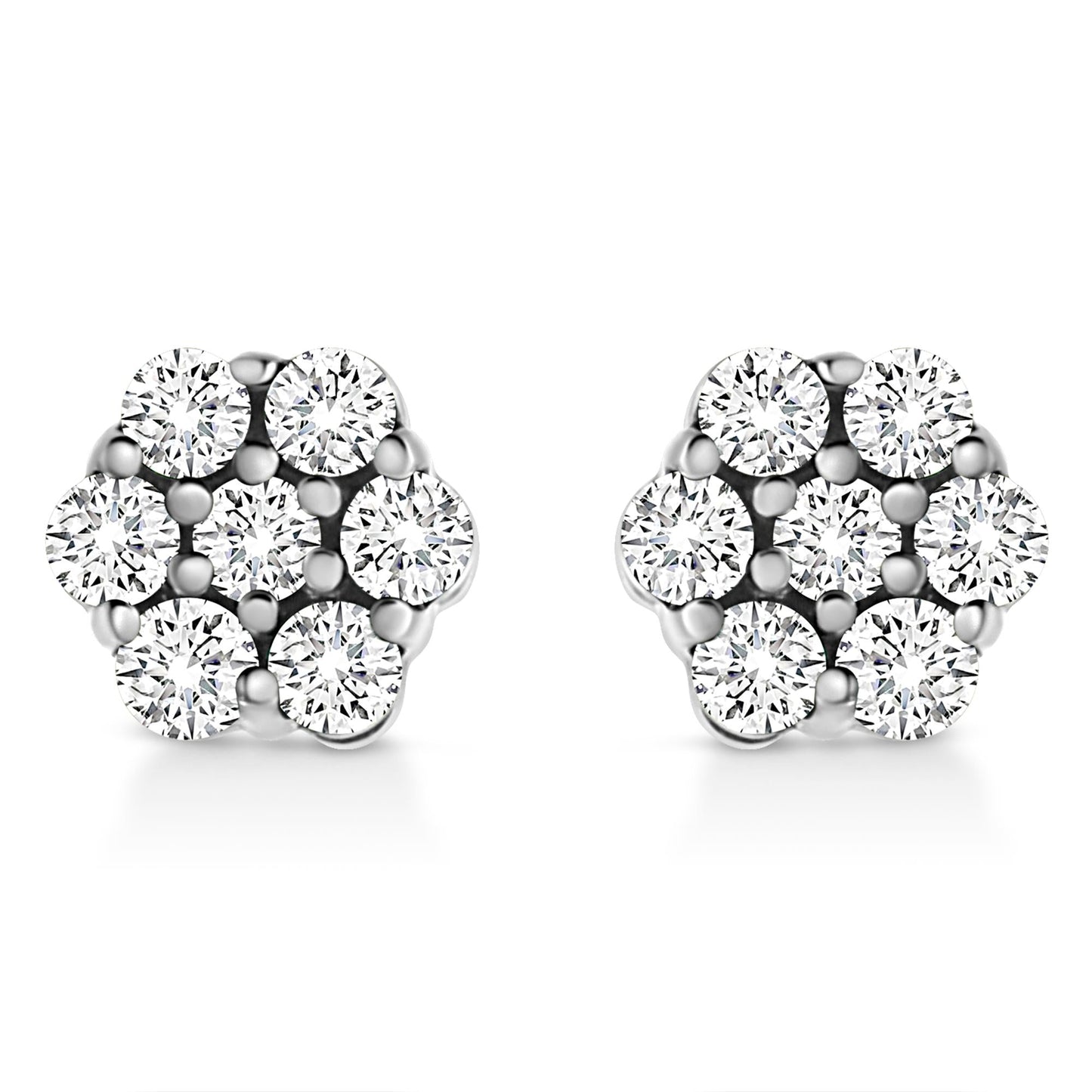 14K White Gold 1/2 Cttw Prong Set Round-Cut Diamond Flower Stud Earring (H-I Color, I1-I2 Clarity)