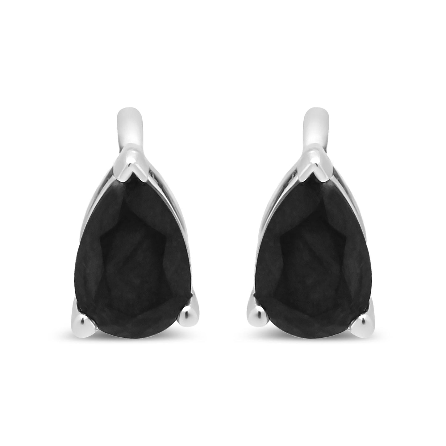 14K White Gold Treated Black Pear Shaped Solitaire Diamond 3 Prong Stud Earrings (Black Color, VS2-SI1 Clarity)